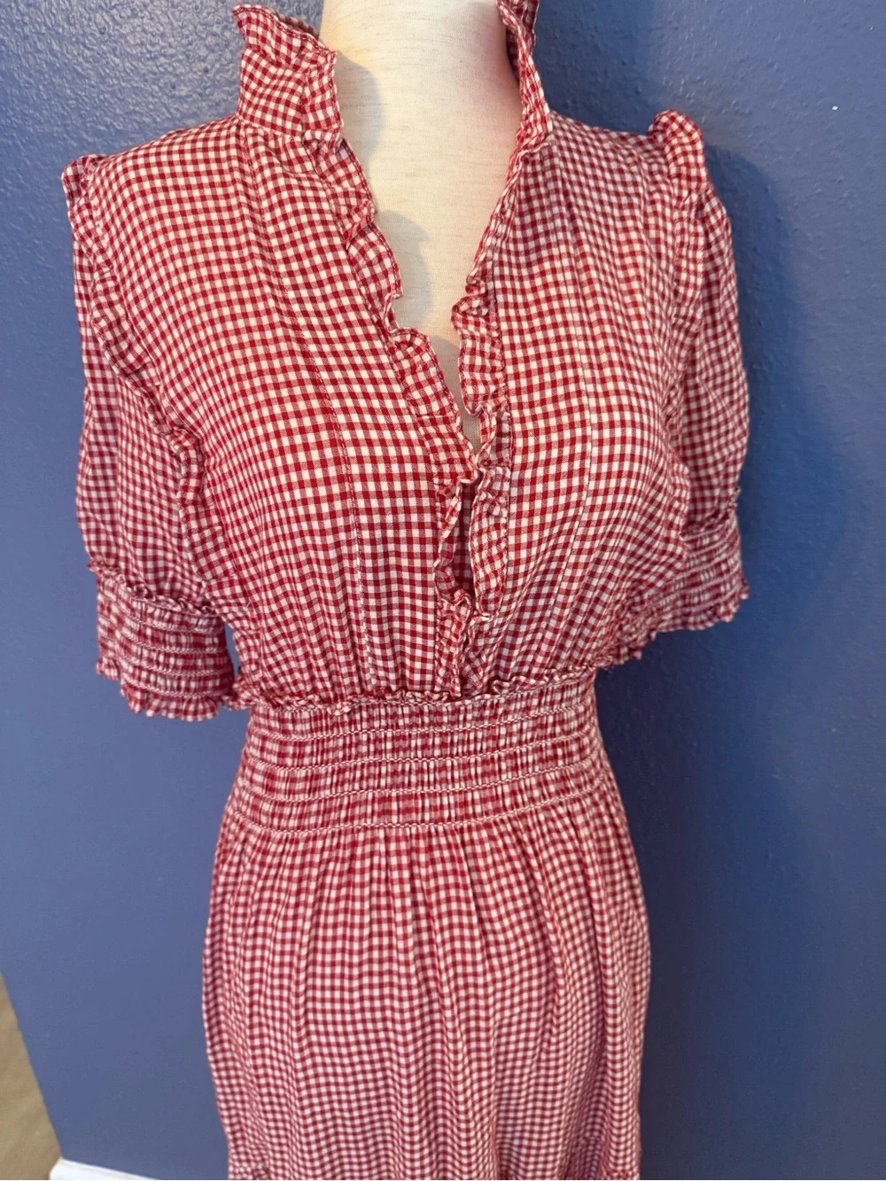 Max Studio Red Gingham Ruffled Maxi Dress - Picture 2 of 8